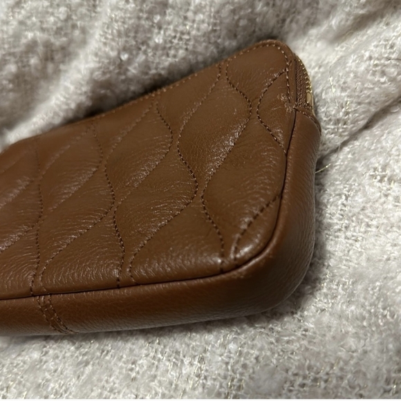 Vera Bradley Tan Leather Quilted Wristlet Clutch EUC